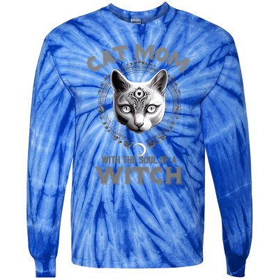 Cute Black Gothic Cat Witch Mom Occult Moon Graphic Gift Tie-Dye Long Sleeve Shirt