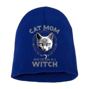 Cute Black Gothic Cat Witch Mom Occult Moon Graphic Gift Short Acrylic Beanie