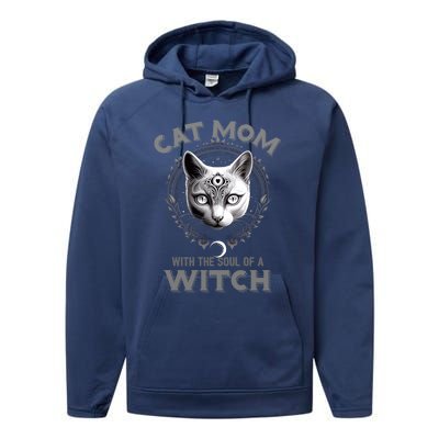 Cute Black Gothic Cat Witch Mom Occult Moon Graphic Gift Performance Fleece Hoodie