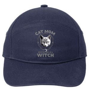 Cute Black Gothic Cat Witch Mom Occult Moon Graphic Gift 7-Panel Snapback Hat