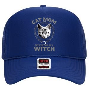 Cute Black Gothic Cat Witch Mom Occult Moon Graphic Gift High Crown Mesh Back Trucker Hat