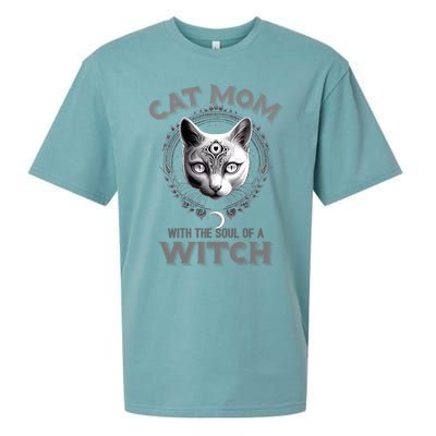 Cute Black Gothic Cat Witch Mom Occult Moon Graphic Gift Sueded Cloud Jersey T-Shirt