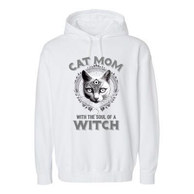 Cute Black Gothic Cat Witch Mom Occult Moon Graphic Gift Garment-Dyed Fleece Hoodie