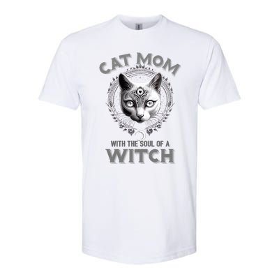 Cute Black Gothic Cat Witch Mom Occult Moon Graphic Gift Softstyle CVC T-Shirt