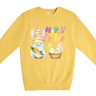 Cute Bunny Gnome Ears Rabbit Hunting Happy Easter Day Gift Premium Crewneck Sweatshirt