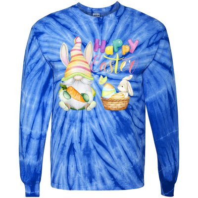 Cute Bunny Gnome Ears Rabbit Hunting Happy Easter Day Gift Tie-Dye Long Sleeve Shirt