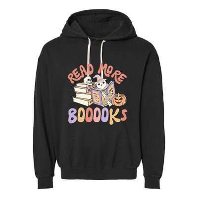 Cute Booooks Ghost Read More Books Funny Teacher Halloween Garment-Dyed Fleece Hoodie