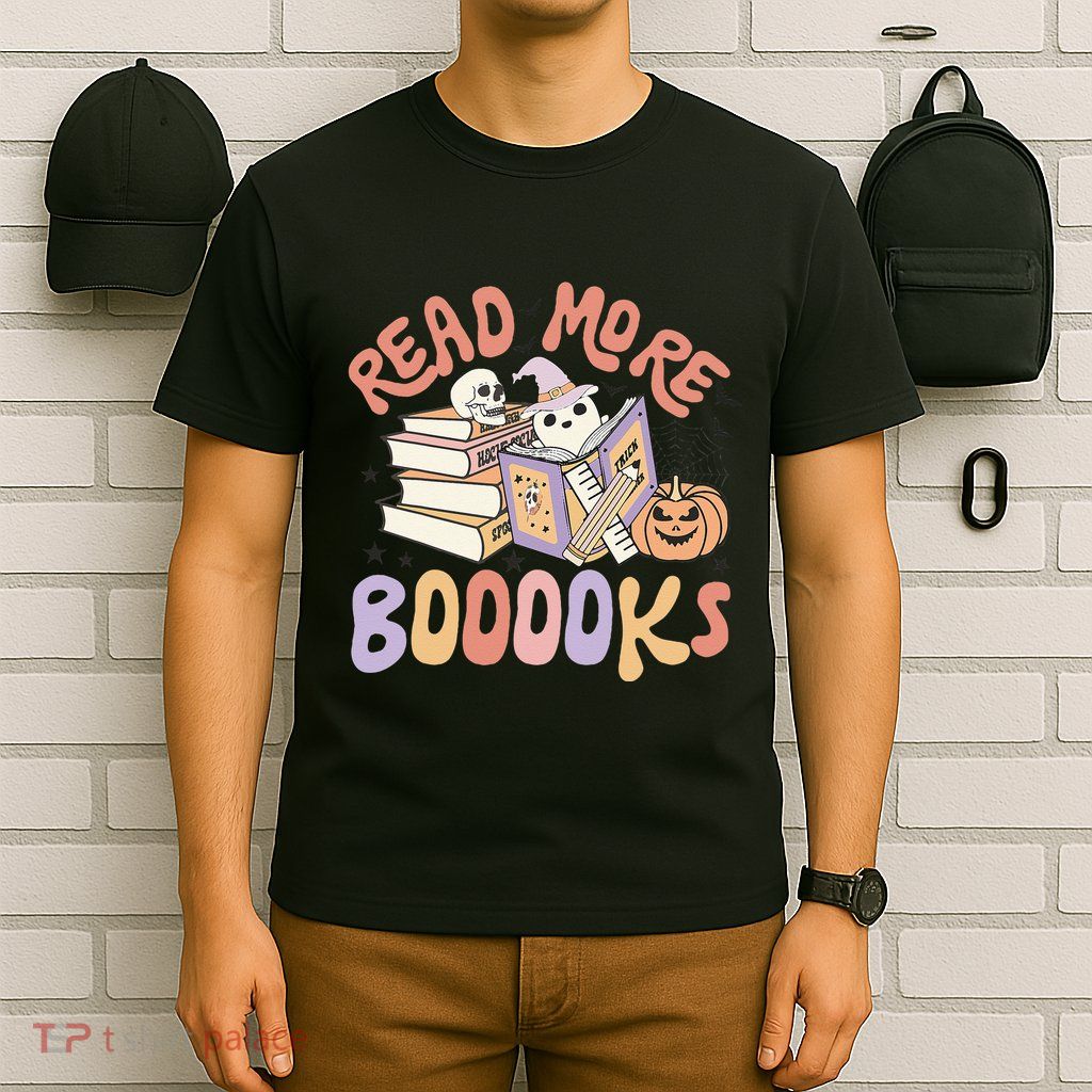 Cute Booooks Ghost Read More Books Funny Teacher Halloween T-Shirt