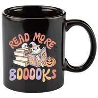 Cute Booooks Ghost Read More Books Funny Teacher Halloween 11oz C Handle Ceramic Mug