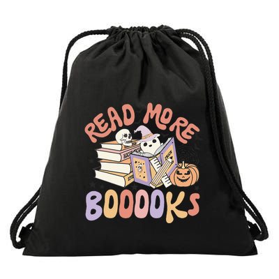 Cute Booooks Ghost Read More Books Funny Teacher Halloween Drawstring Bag