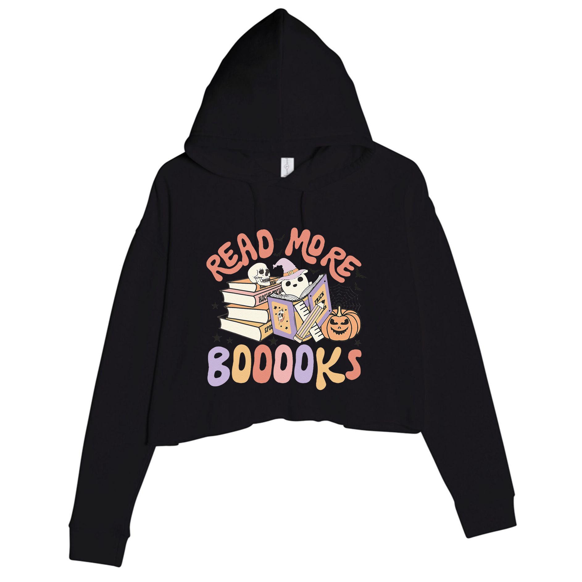Cute Booooks Ghost Read More Books Funny Teacher Halloween Crop Fleece Hoodie