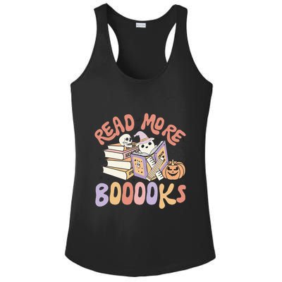 Cute Booooks Ghost Read More Books Funny Teacher Halloween Ladies PosiCharge Competitor Racerback Tank