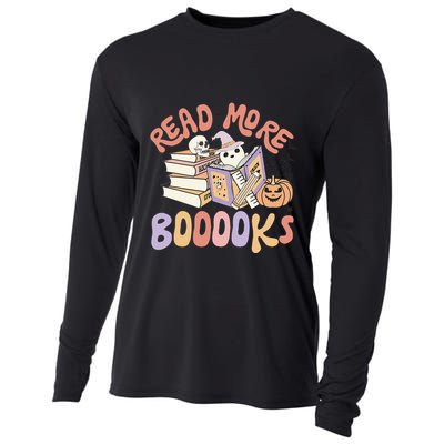 Cute Booooks Ghost Read More Books Funny Teacher Halloween Cooling Performance Long Sleeve Crew