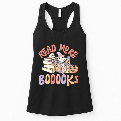 Cute Booooks Ghost Read More Books Funny Teacher Halloween Womens Tank Top