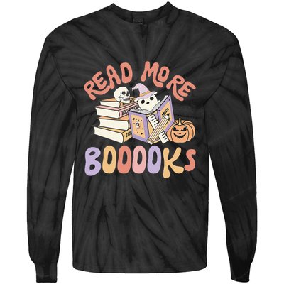 Cute Booooks Ghost Read More Books Funny Teacher Halloween Tie-Dye Long Sleeve Shirt