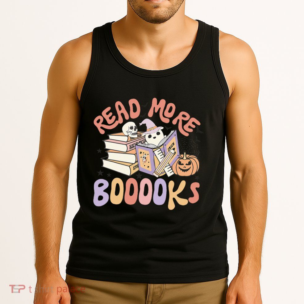 Cute Booooks Ghost Read More Books Funny Teacher Halloween Tank Top