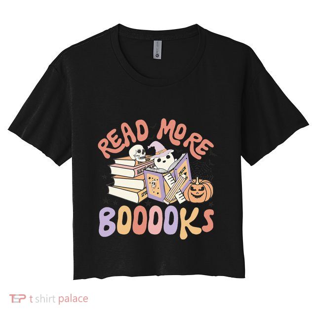 Cute Booooks Ghost Read More Books Funny Teacher Halloween Crop Top