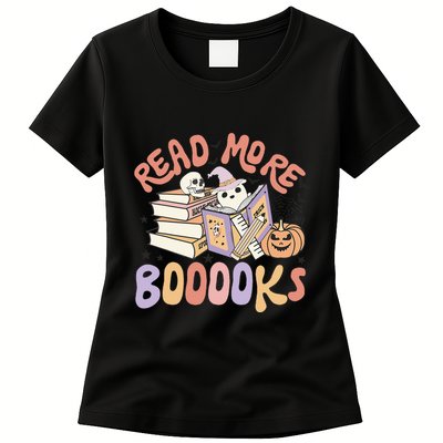 Cute Booooks Ghost Read More Books Funny Teacher Halloween Womens T-Shirt