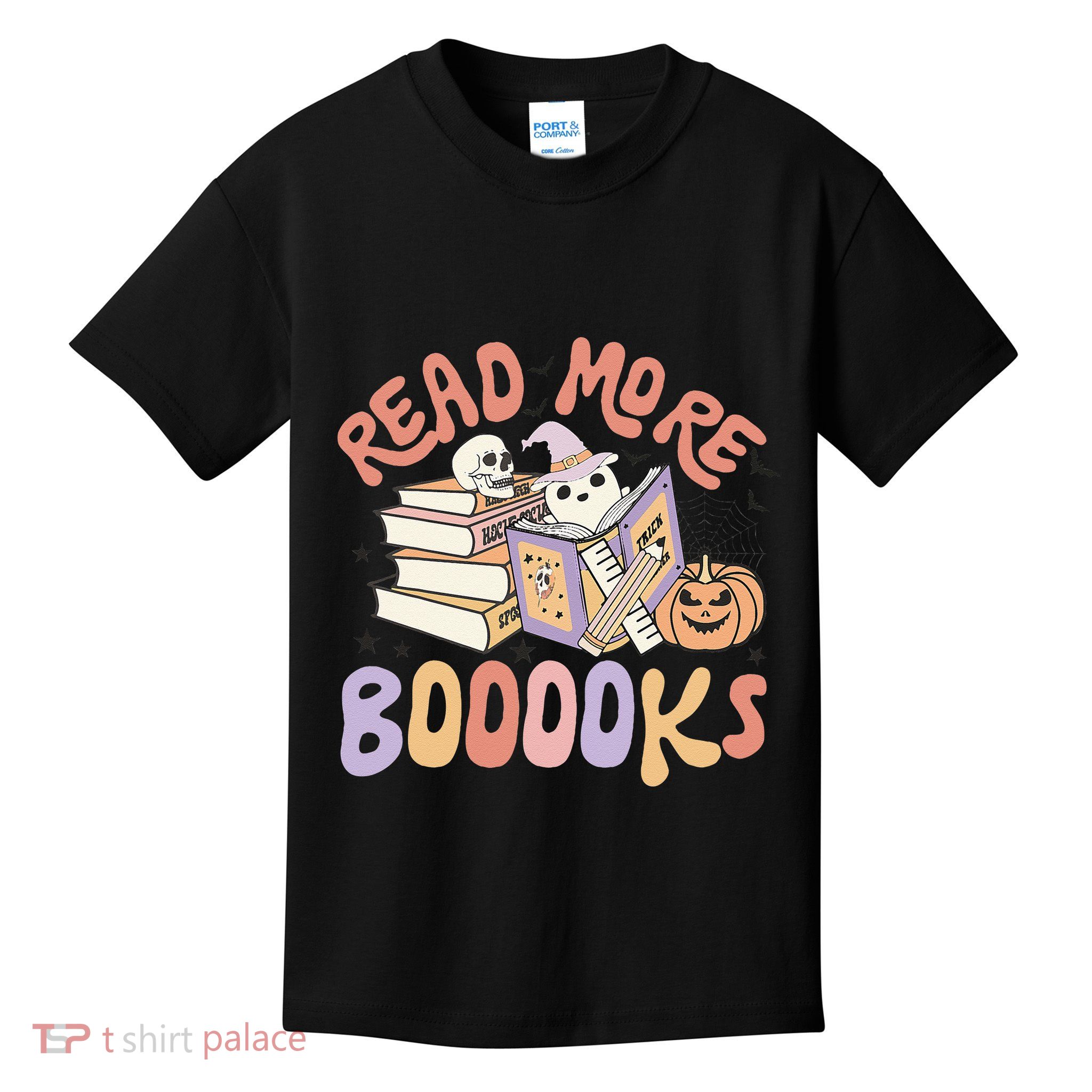 Cute Booooks Ghost Read More Books Funny Teacher Halloween Kids T-Shirt