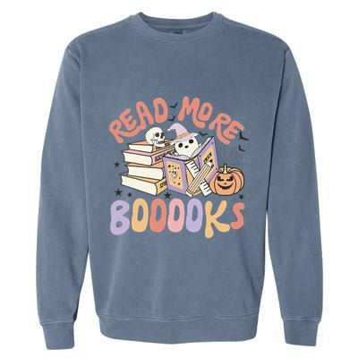 Cute Booooks Ghost Read More Books Funny Teacher Halloween Garment-Dyed Sweatshirt