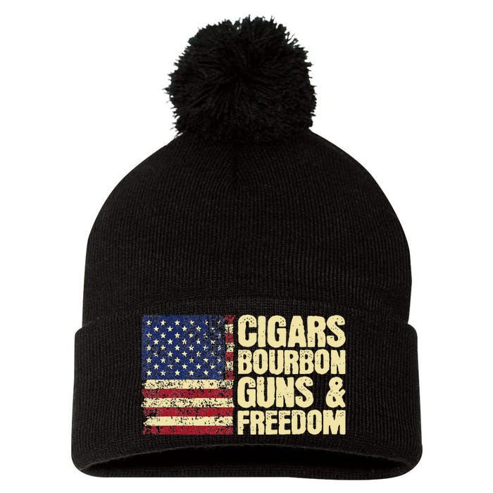 Cigars Bourbon Guns And Freedom American Flag Pom Pom 12in Knit Beanie