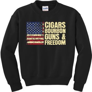 Cigars Bourbon Guns And Freedom American Flag Kids Sweatshirt