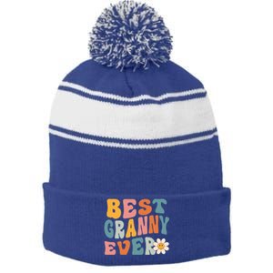 Cute Best Granny Ever Mothers Day Mom Grandma Gift Stripe Pom Pom Beanie