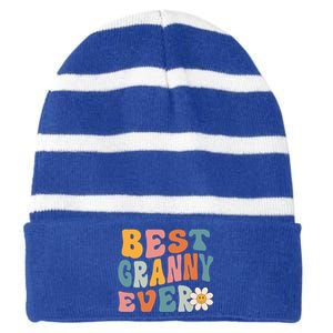 Cute Best Granny Ever Mothers Day Mom Grandma Gift Striped Beanie with Solid Band