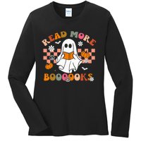 Cute Booooks Ghost Read More Books Funny Teacher Halloween Ladies Long Sleeve Shirt