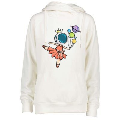 Cute Ballerina Girl Space Astronaut Womens Funnel Neck Pullover Hood