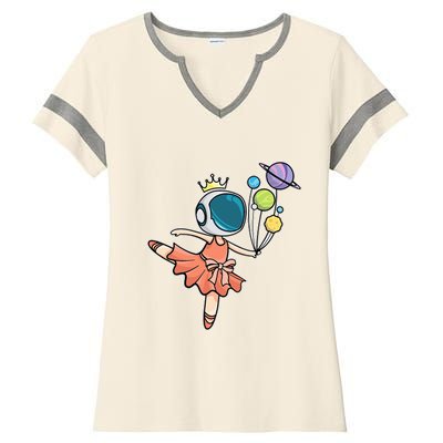 Cute Ballerina Girl Space Astronaut Ladies Halftime Notch Neck Tee