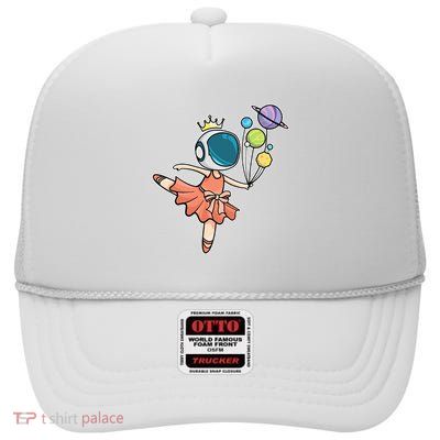 Cute Ballerina Girl Space Astronaut High Crown Mesh Back Trucker Hat