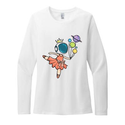 Cute Ballerina Girl Space Astronaut Womens CVC Long Sleeve Shirt