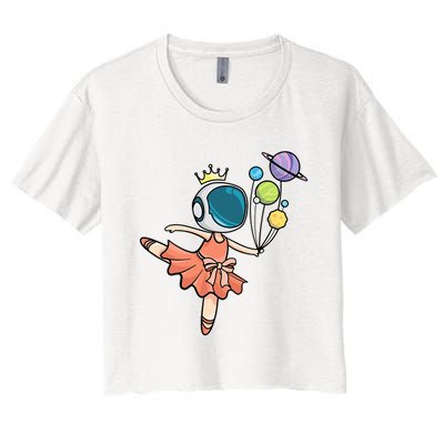 Cute Ballerina Girl Space Astronaut Women's Crop Top Tee