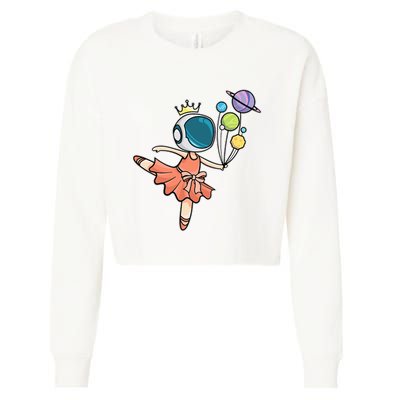 Cute Ballerina Girl Space Astronaut Cropped Pullover Crew