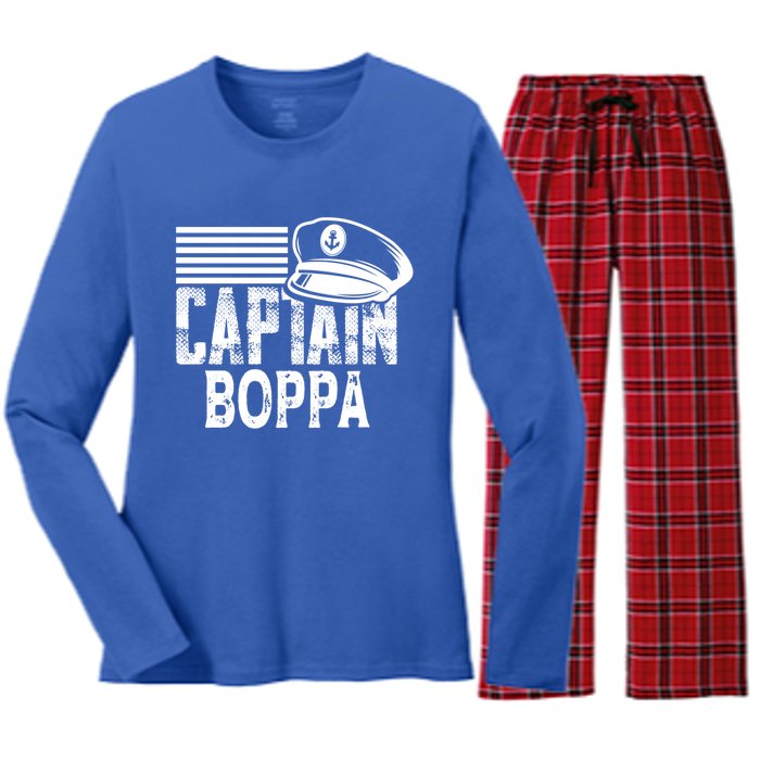 Captain Boppa Gift Sailing Captain Hat Boat Owner Boating Meaningful Gift Women's Long Sleeve Flannel Pajama Set 