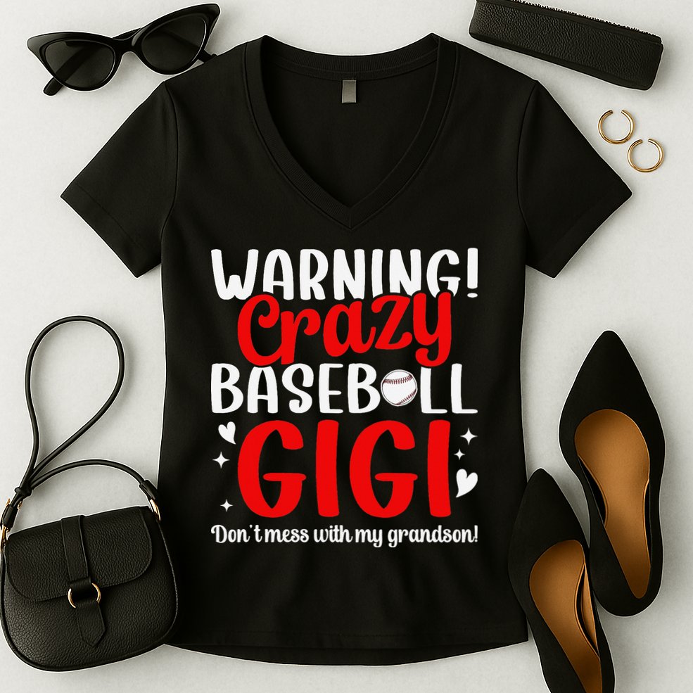 Crazy Baseball Gigi Grandma Gigi Of A Baseball Player Gigi Women's V-Neck T-Shirt