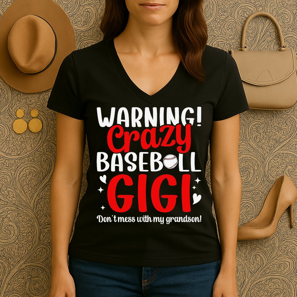 Crazy Baseball Gigi Grandma Gigi Of A Baseball Player Gigi Women's V-Neck T-Shirt