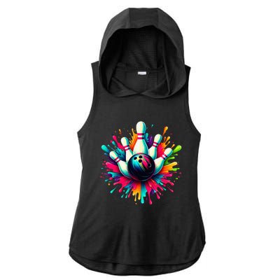 Colorful Bowling Game Day Bowling Cute Colorsplash Ball Ladies PosiCharge Tri-Blend Wicking Draft Hoodie Tank