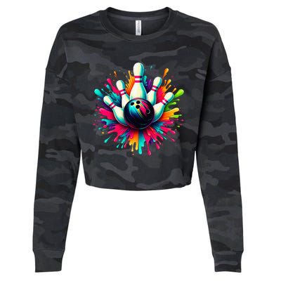 Colorful Bowling Game Day Bowling Cute Colorsplash Ball Cropped Pullover Crew