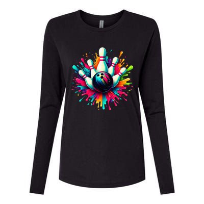 Colorful Bowling Game Day Bowling Cute Colorsplash Ball Womens Cotton Relaxed Long Sleeve T-Shirt