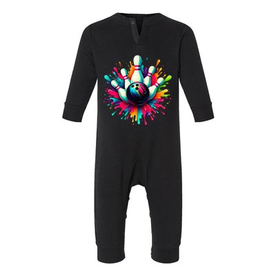 Colorful Bowling Game Day Bowling Cute Colorsplash Ball Infant Fleece One Piece