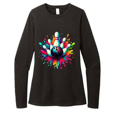 Colorful Bowling Game Day Bowling Cute Colorsplash Ball Womens CVC Long Sleeve Shirt