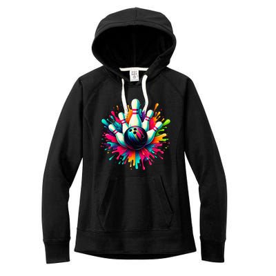 Colorful Bowling Game Day Bowling Cute Colorsplash Ball Women's Fleece Hoodie