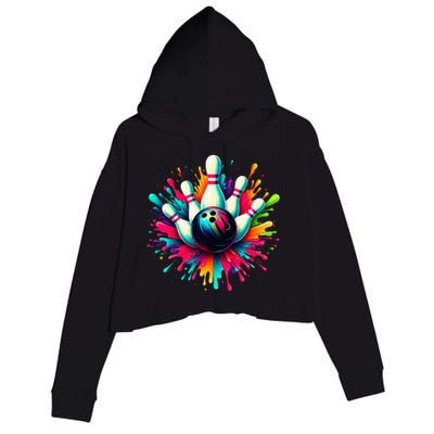 Colorful Bowling Game Day Bowling Cute Colorsplash Ball Crop Fleece Hoodie