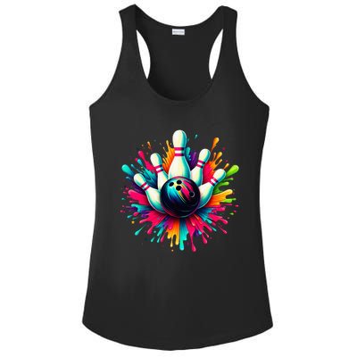 Colorful Bowling Game Day Bowling Cute Colorsplash Ball Ladies PosiCharge Competitor Racerback Tank