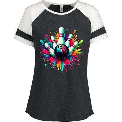 Colorful Bowling Game Day Bowling Cute Colorsplash Ball Enza Ladies Jersey Colorblock Tee