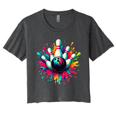 Colorful Bowling Game Day Bowling Cute Colorsplash Ball Women's Crop Top Tee