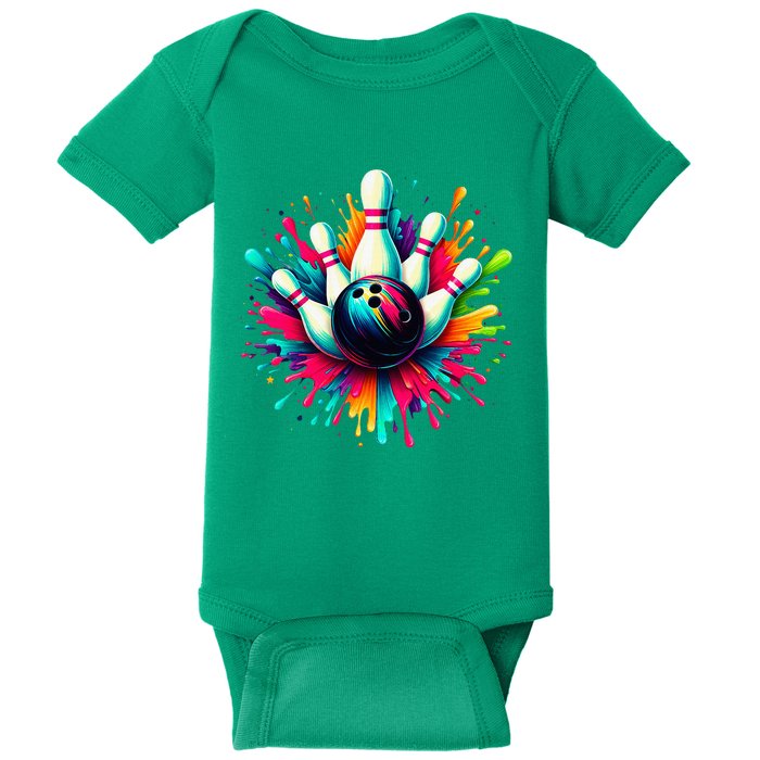 Colorful Bowling Game Day Bowling Cute Colorsplash Ball Baby Bodysuit