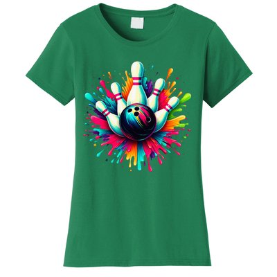 Colorful Bowling Game Day Bowling Cute Colorsplash Ball Women's T-Shirt